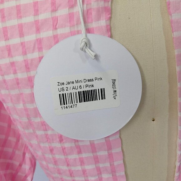 Princess Polly Zoe Jane Mini Dress Size 2 NWT Pink White Gingham Puff Sleeve - Picture 9 of 12